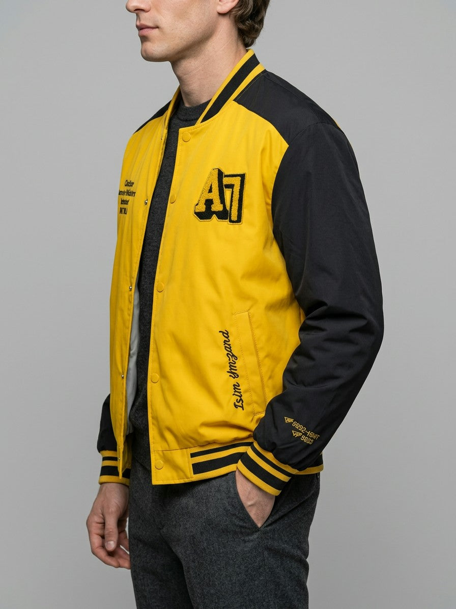 Praiano Men's Chenille Patch Varsity Jacket — lightyellow — side