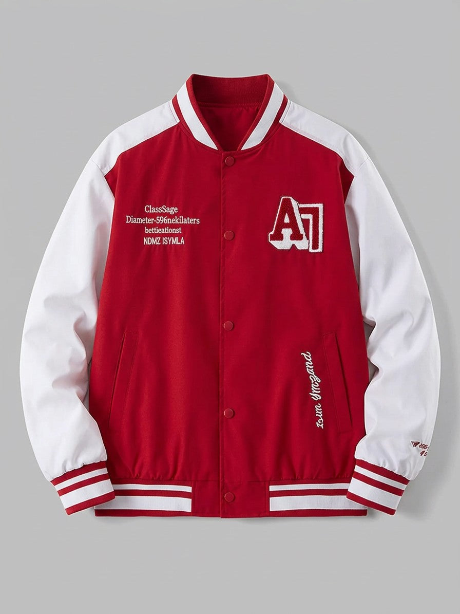 Praiano Men's Chenille Patch Varsity Jacket — red — packshot