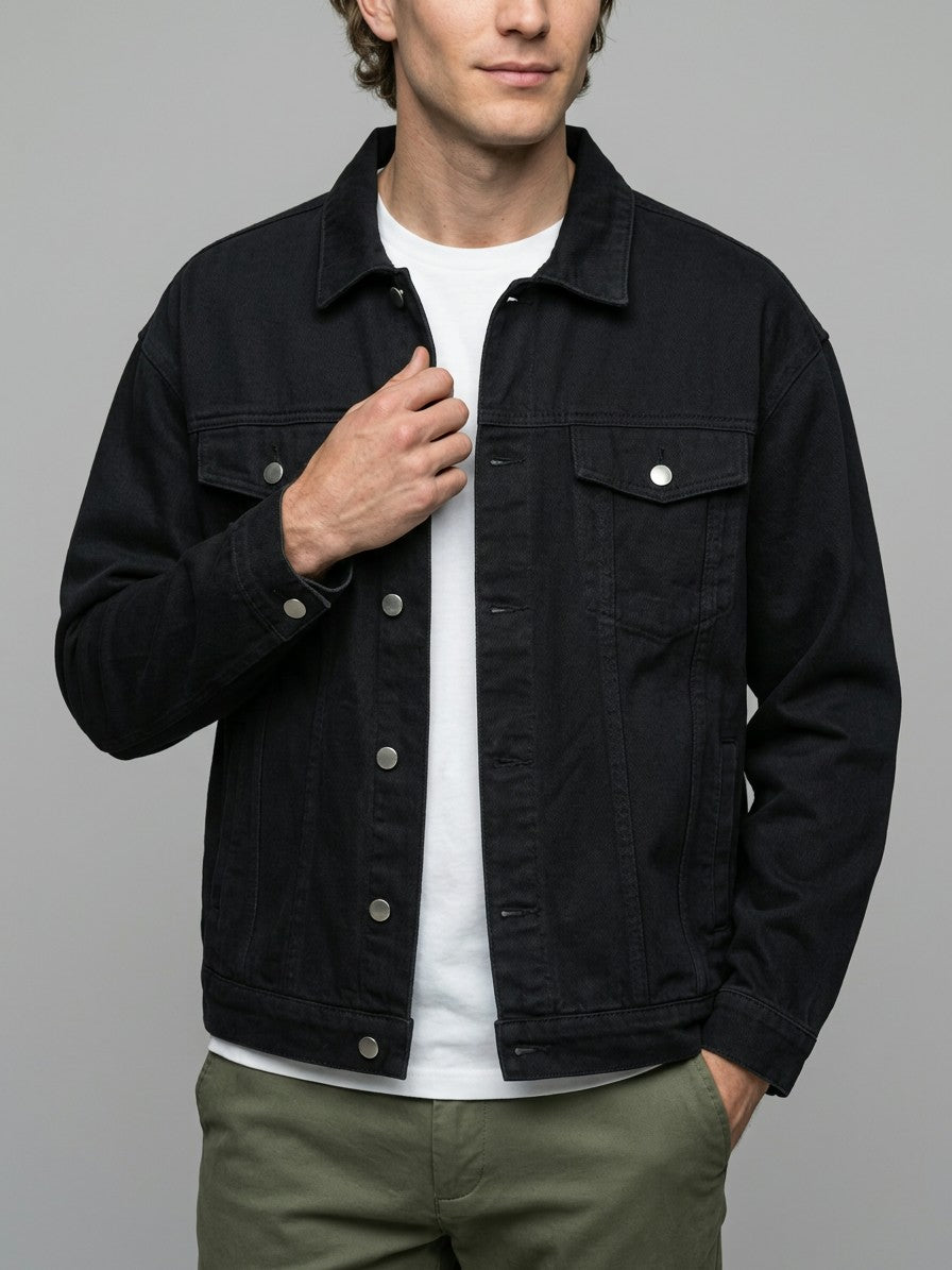 Prato Men's Relaxed Denim Jacket — black — front