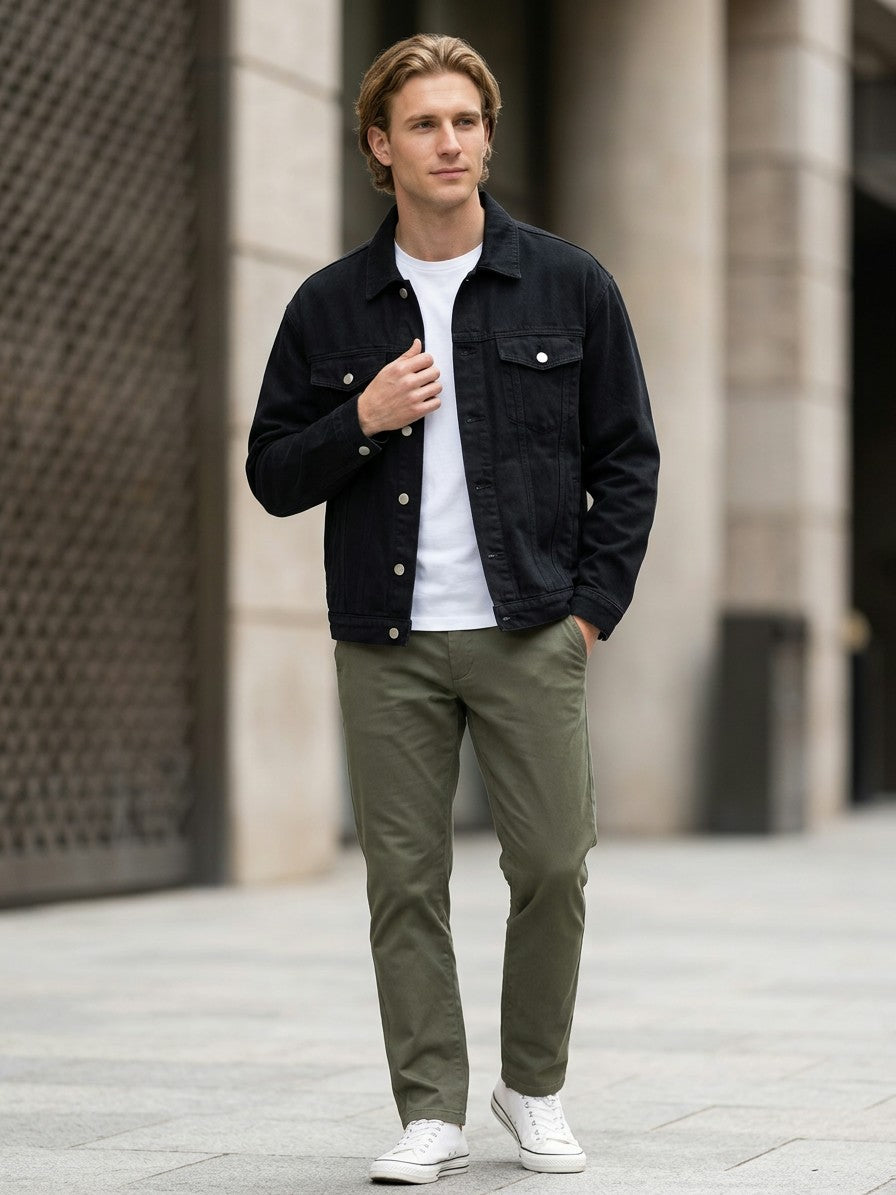 Prato Men's Relaxed Denim Jacket — black — lifestyle