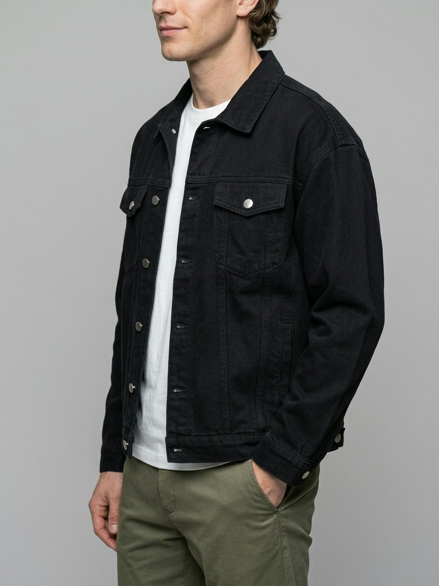 Prato Men's Relaxed Denim Jacket — black — side