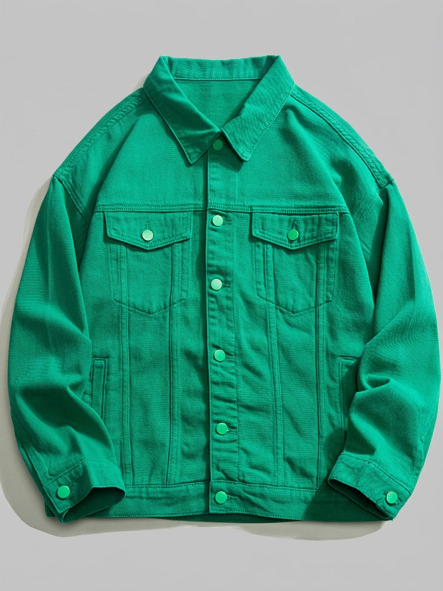 Prato Men's Relaxed Denim Jacket — green — packshot