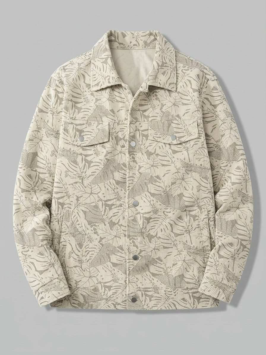 Procida Men's Leaf-Print Corduroy Snap Jacket — lightkhaki — packshot