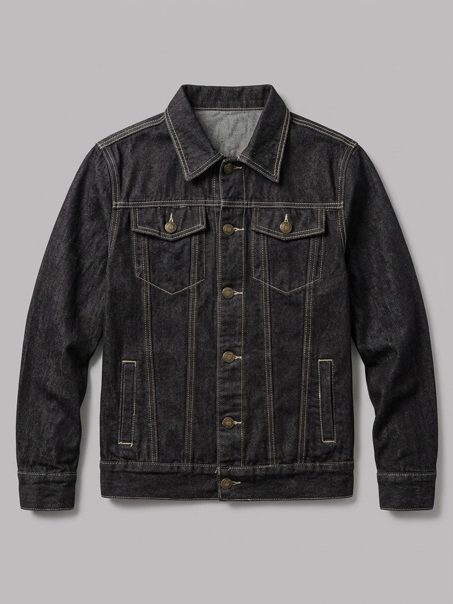 Ragusa Men's Classic Denim Trucker Jacket — black — packshot