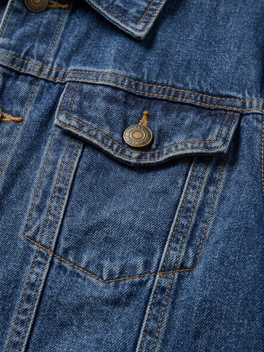 Ragusa Men's Classic Denim Trucker Jacket — mediumwash — detail-collar