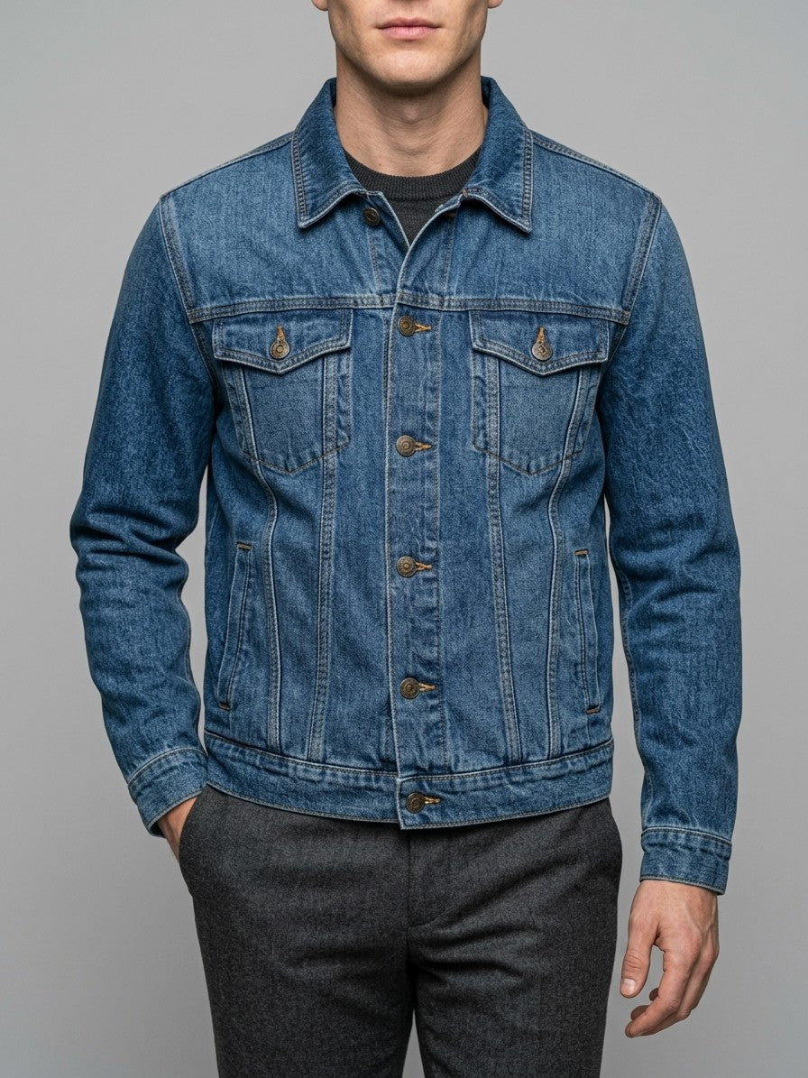 Ragusa Men's Classic Denim Trucker Jacket — mediumwash — front
