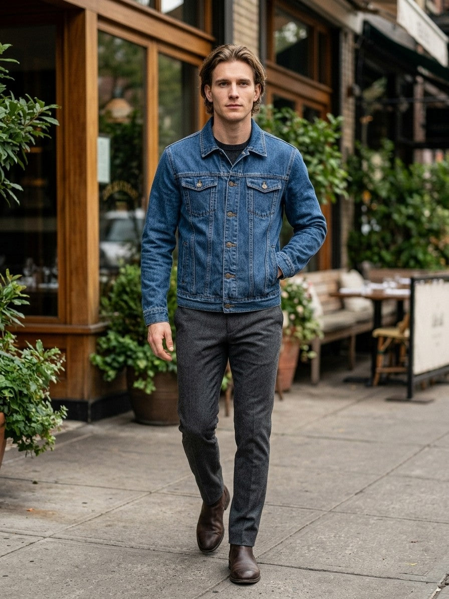 Ragusa Men's Classic Denim Trucker Jacket — mediumwash — lifestyle