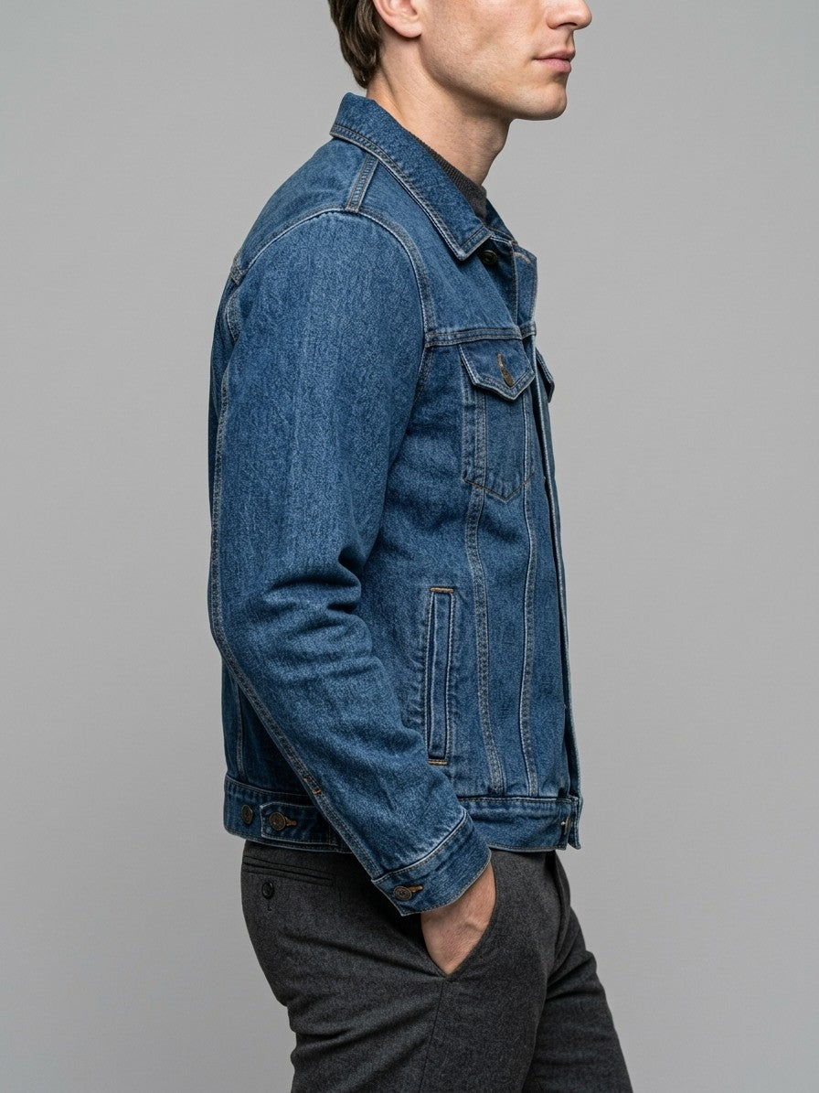 Ragusa Men's Classic Denim Trucker Jacket — mediumwash — side