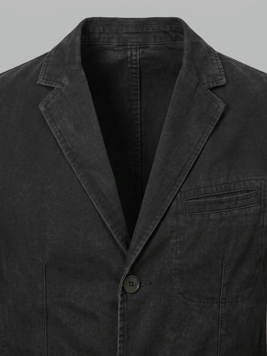 Rapallo Men's Cotton Field Blazer — black — detail-collar
