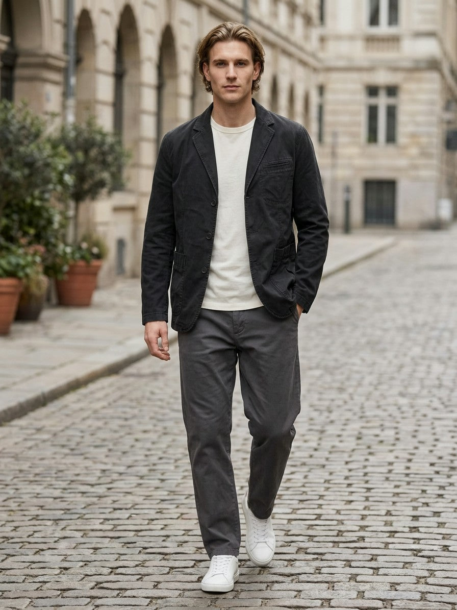 Rapallo Men's Cotton Field Blazer — black — lifestyle