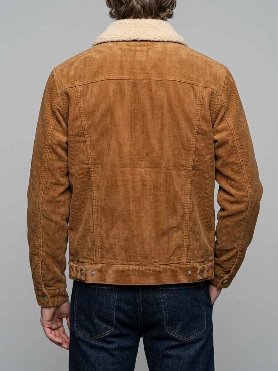 Rapolano Men's Sherpa Collar Corduroy Trucker Jacket — tobacco — back