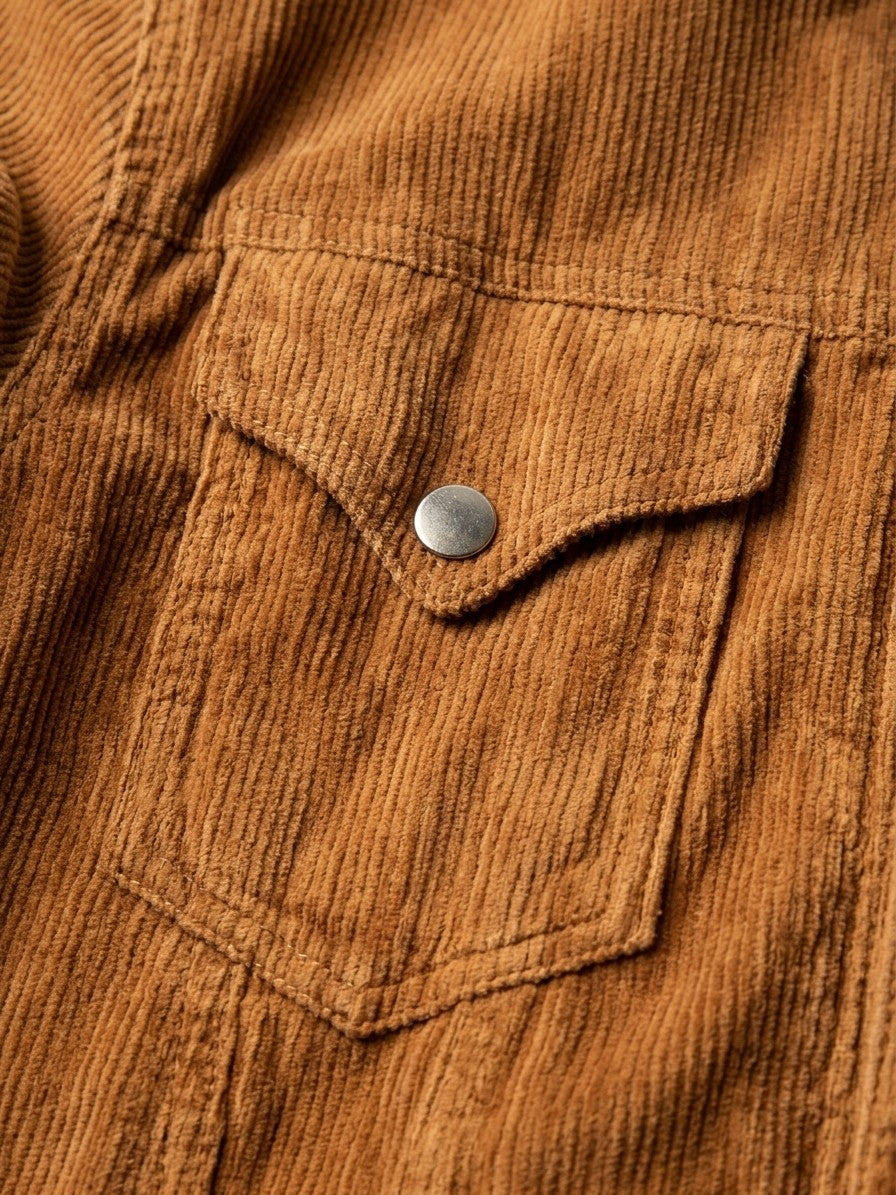 Rapolano Men's Sherpa Collar Corduroy Trucker Jacket — tobacco — detail-2