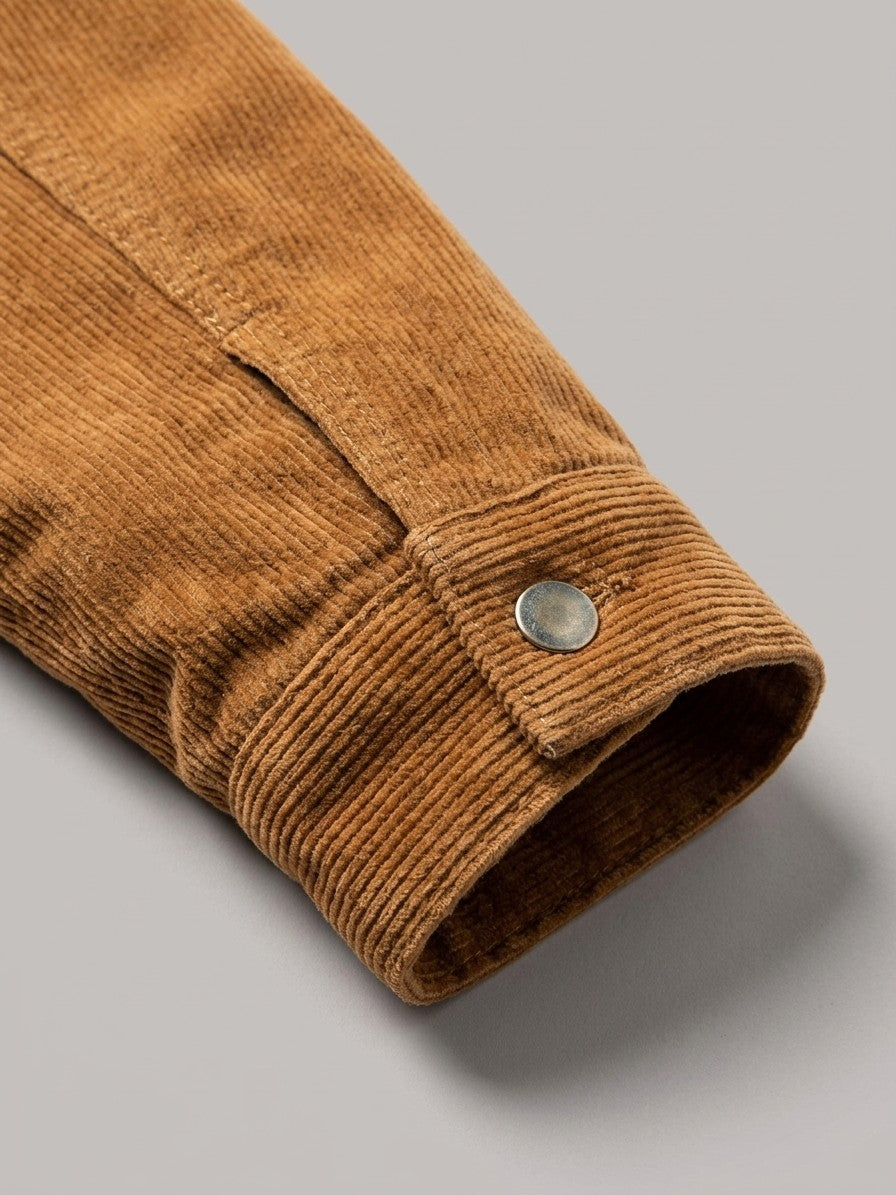 Rapolano Men's Sherpa Collar Corduroy Trucker Jacket — tobacco — detail-collar