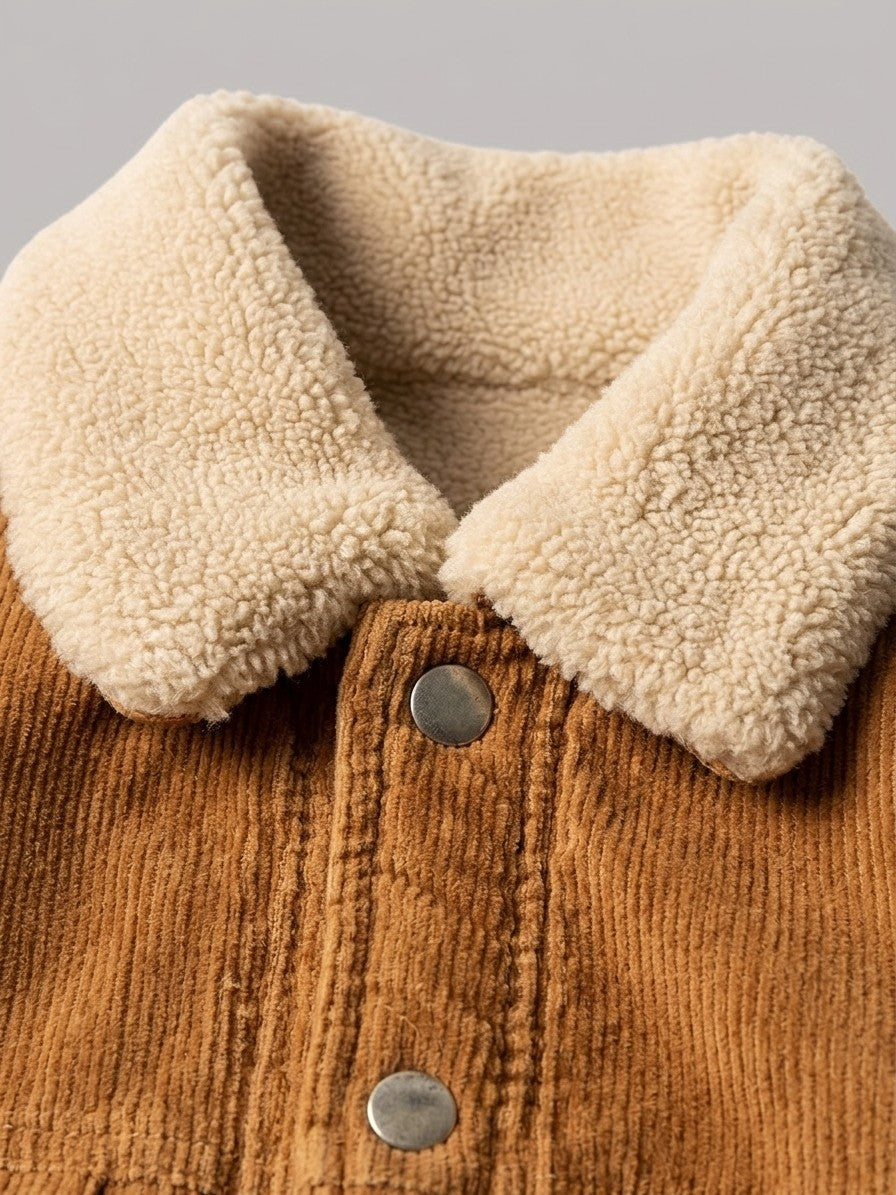 Rapolano Men's Sherpa Collar Corduroy Trucker Jacket — tobacco — detail