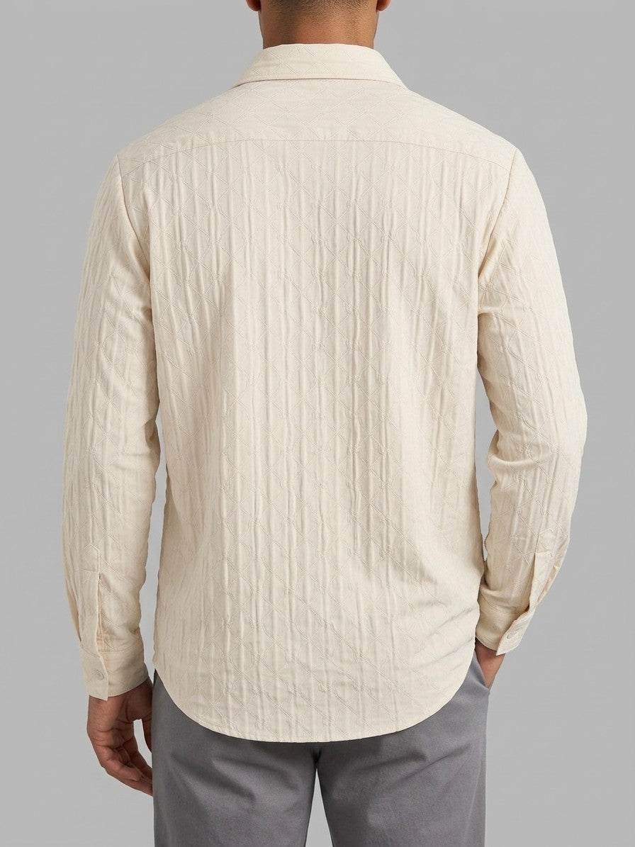 Ravello Men's Embossed Stretch Button-Up Shirt — softcream — back