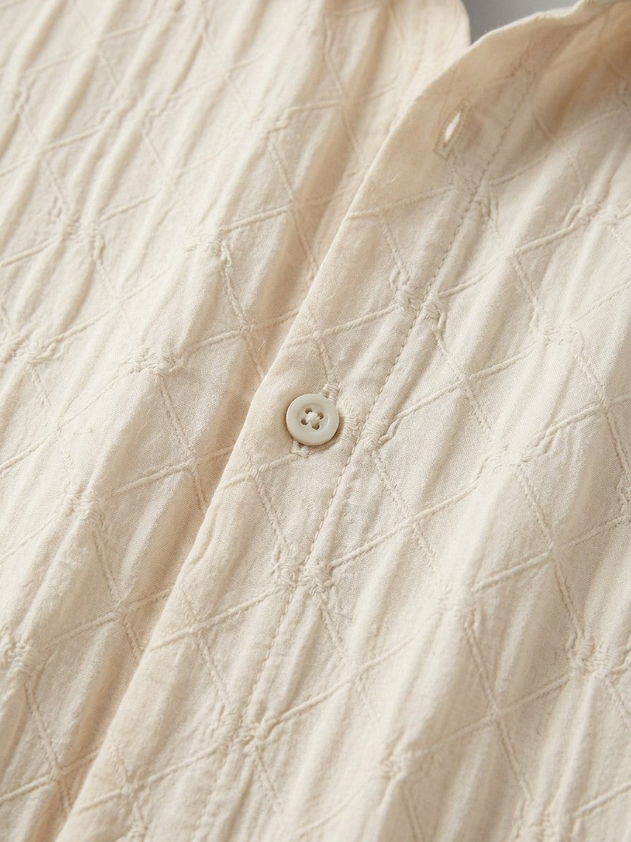 Ravello Men's Embossed Stretch Button-Up Shirt — softcream — detail