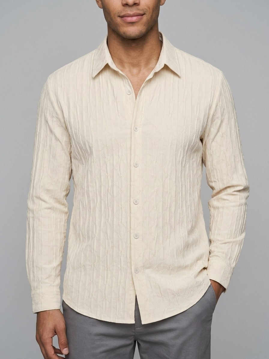 Ravello Men's Embossed Stretch Button-Up Shirt — softcream — front