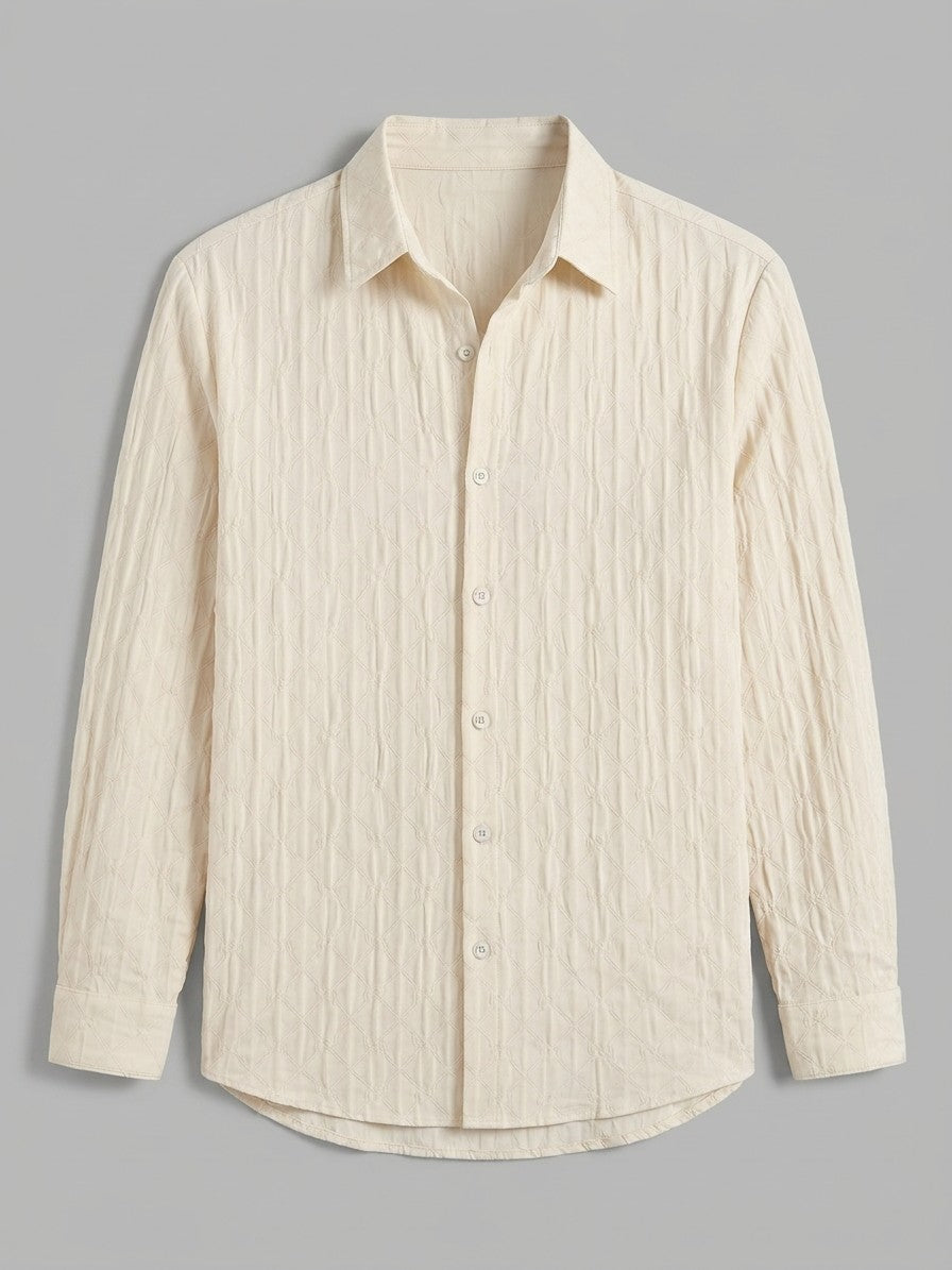 Ravello Men's Embossed Stretch Button-Up Shirt — softcream — packshot