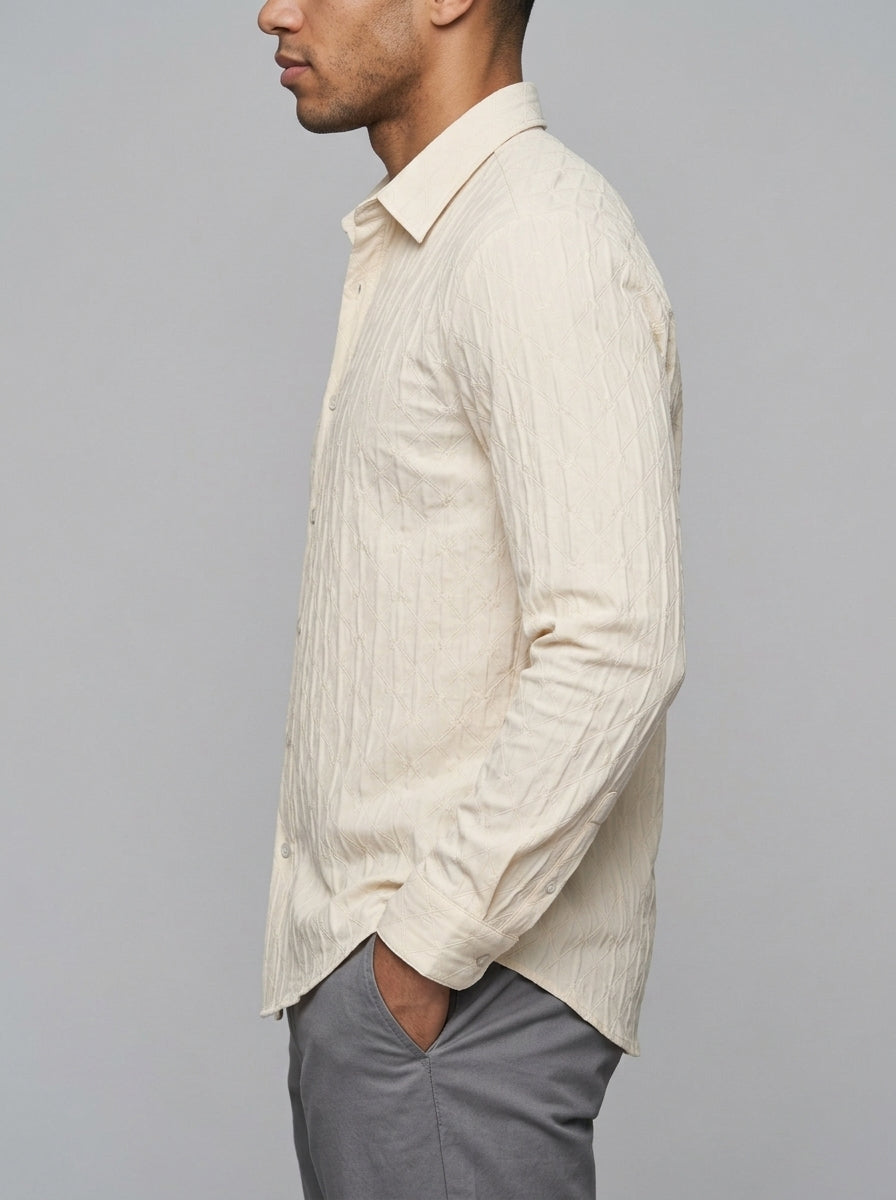 Ravello Men's Embossed Stretch Button-Up Shirt — softcream — side