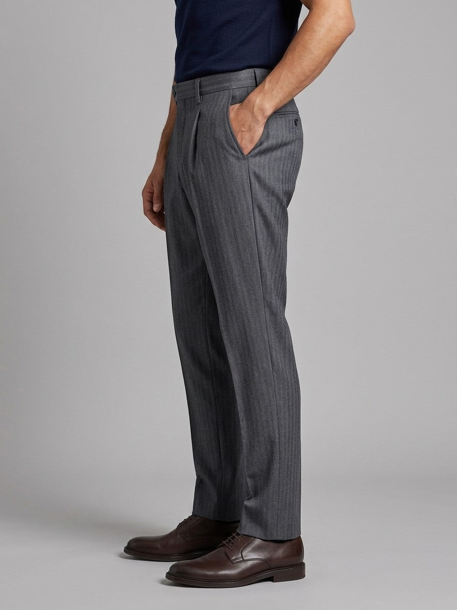 Raven Men's Pleated Tapered Trousers — darkgray — side
