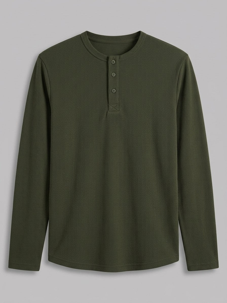 Ravenna Men's Long Sleeve Henley — armygreen — packshot