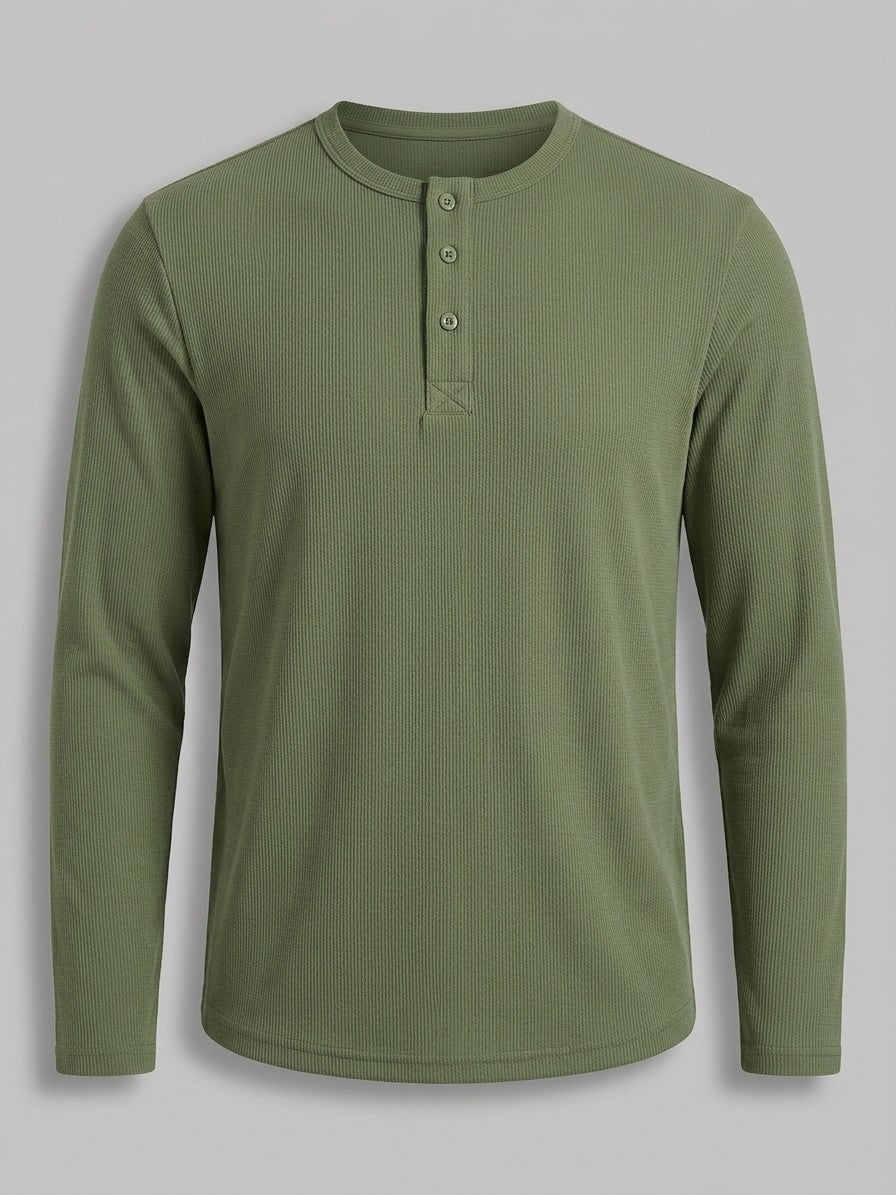 Ravenna Men's Long Sleeve Henley — beangreen — packshot