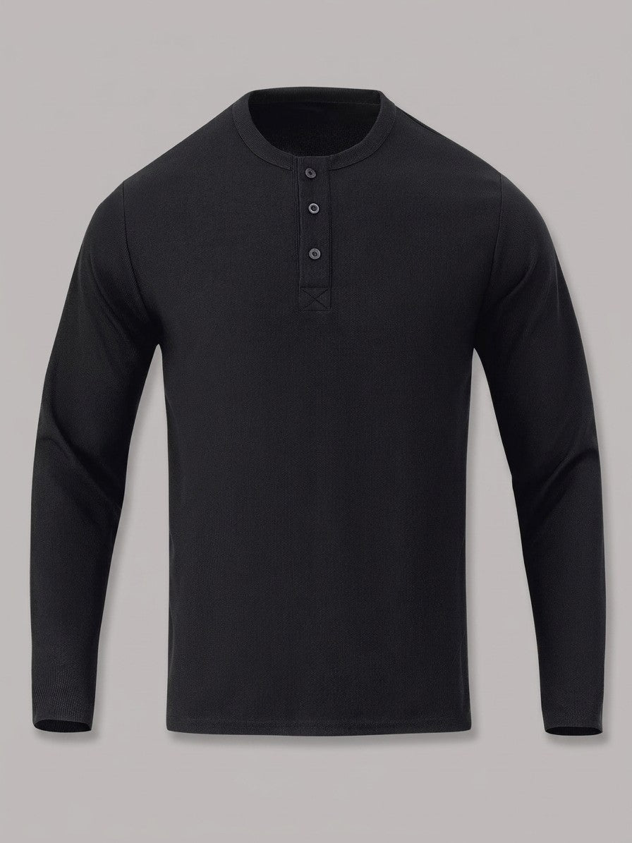 Ravenna Men's Long Sleeve Henley — black — packshot