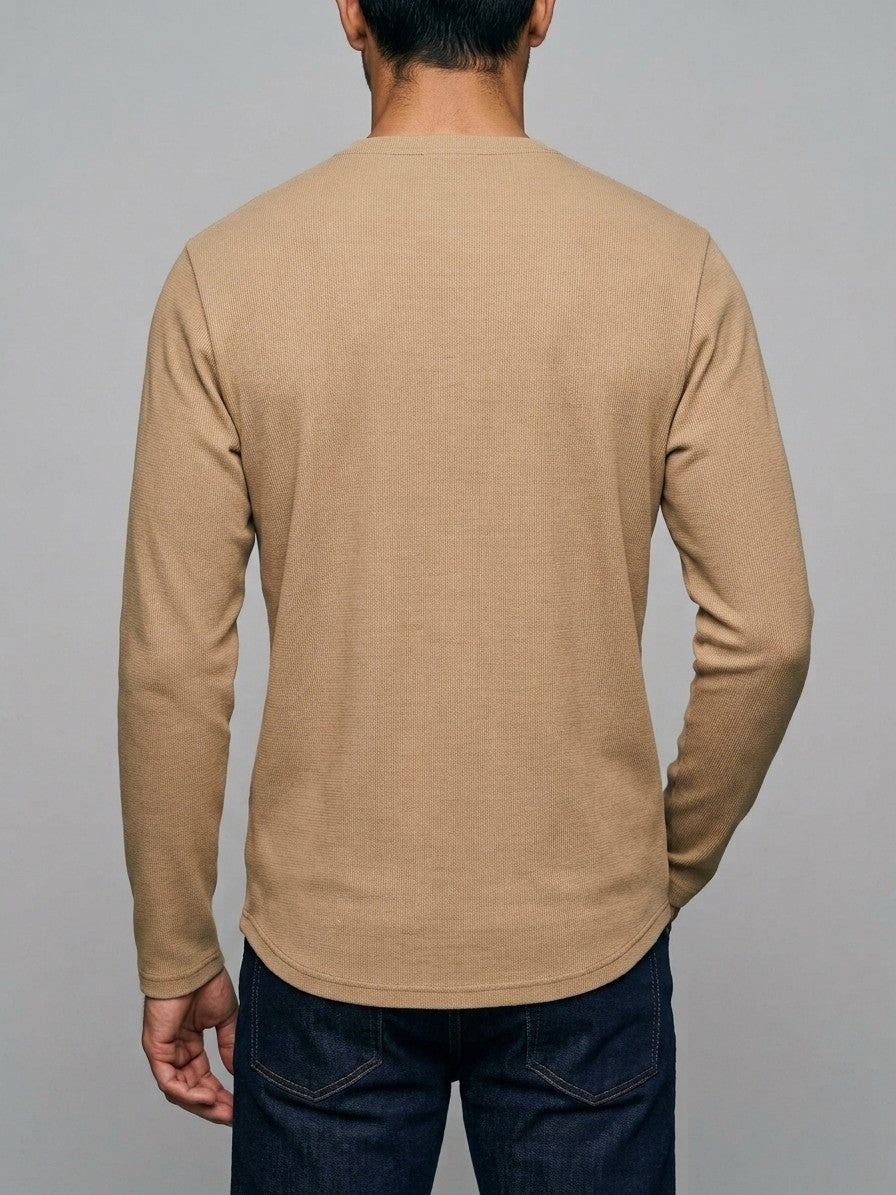 Ravenna Men's Long Sleeve Henley — khaki — back