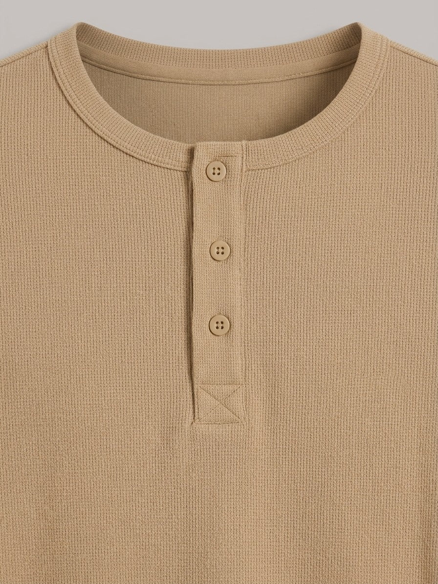 Ravenna Men's Long Sleeve Henley — khaki — detail