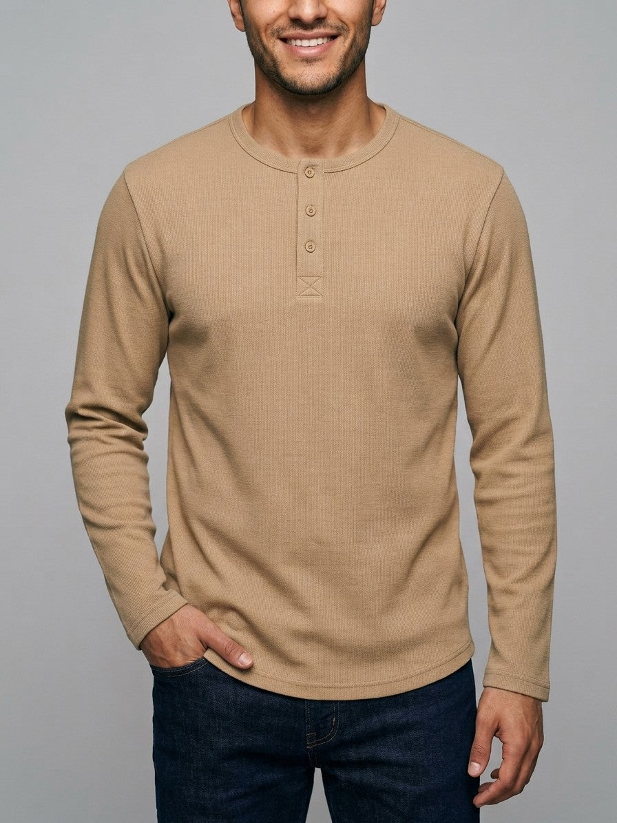 Ravenna Men's Long Sleeve Henley — khaki — front