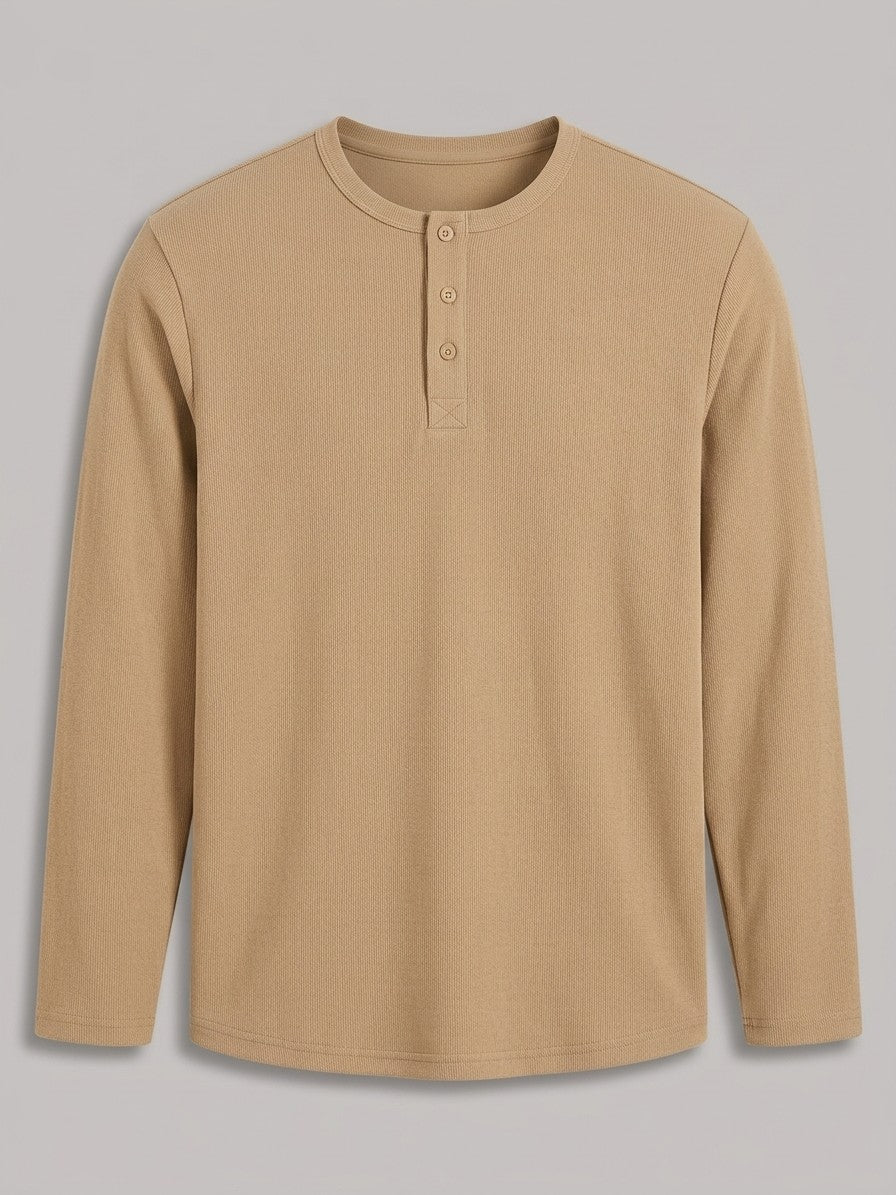 Ravenna Men's Long Sleeve Henley — khaki — packshot