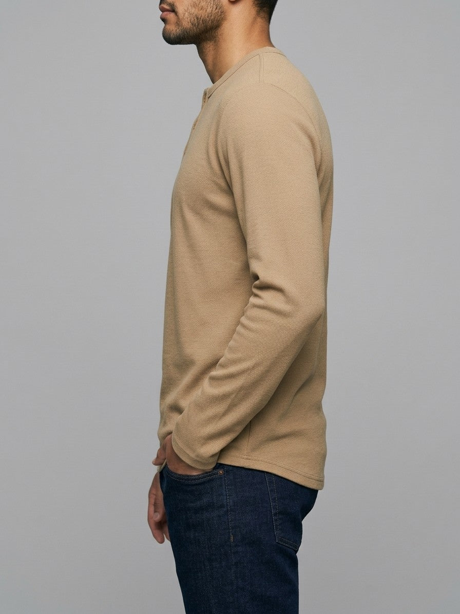 Ravenna Men's Long Sleeve Henley — khaki — side