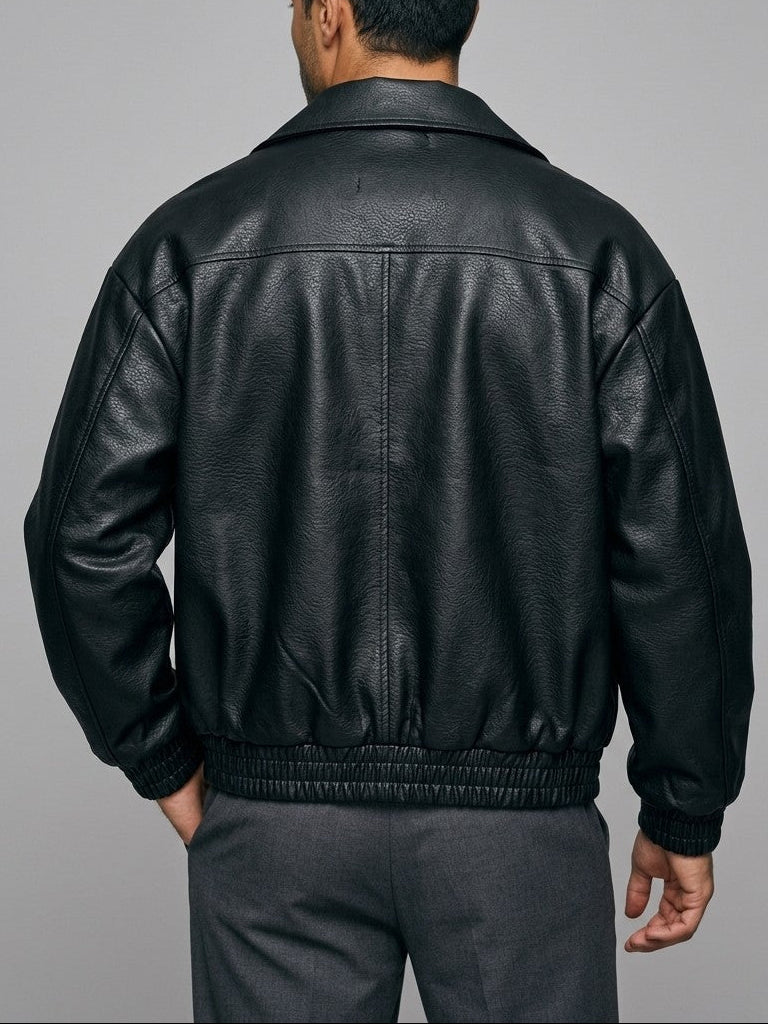 Recanati Men's Leather-Look Bomber Jacket — black — back