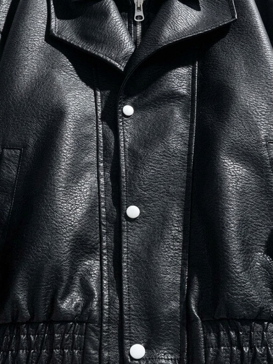 Recanati Men's Leather-Look Bomber Jacket — black — detail-alt