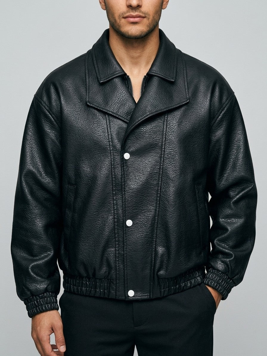 Recanati Men's Leather-Look Bomber Jacket — black — front