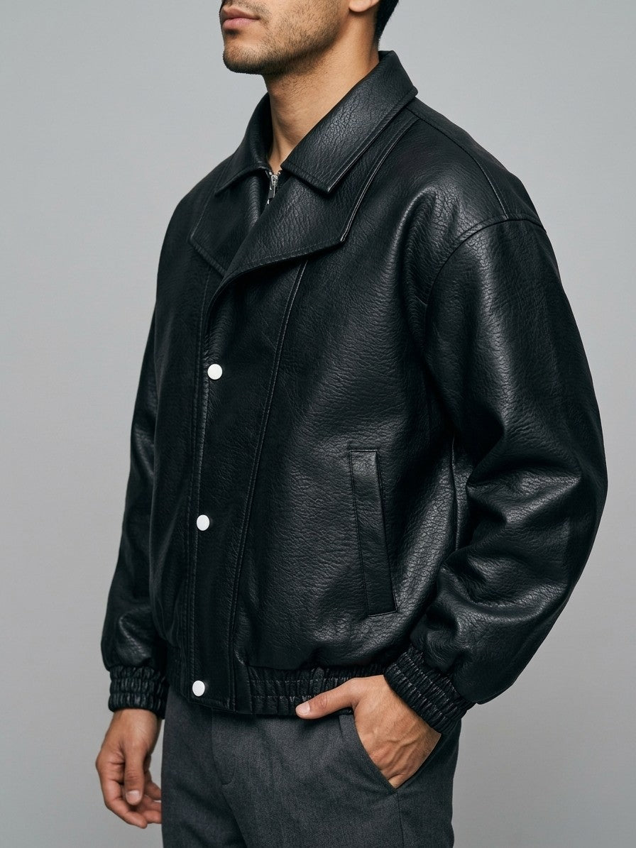 Recanati Men's Leather-Look Bomber Jacket — black — side