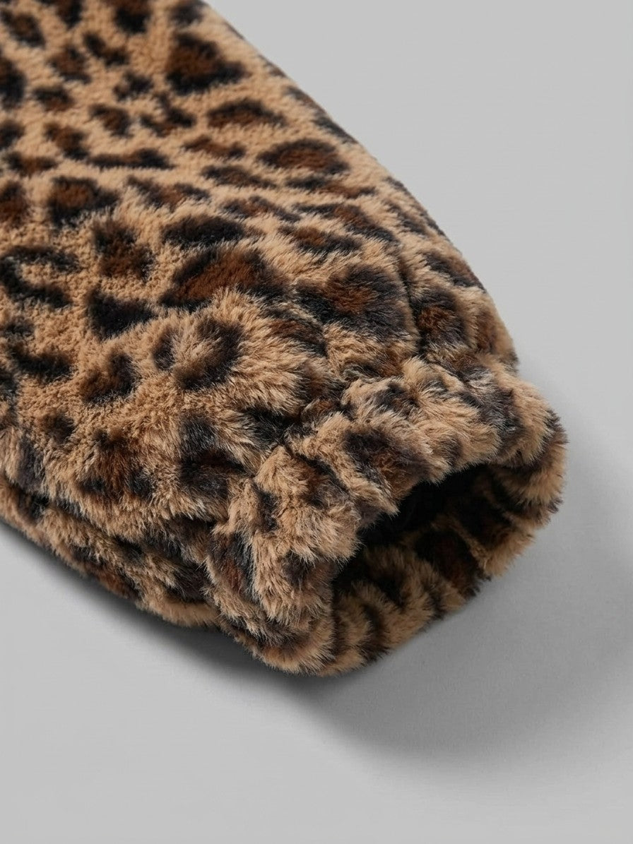 Recco Men's Leopard Faux Fur Jacket — brown — detail-2