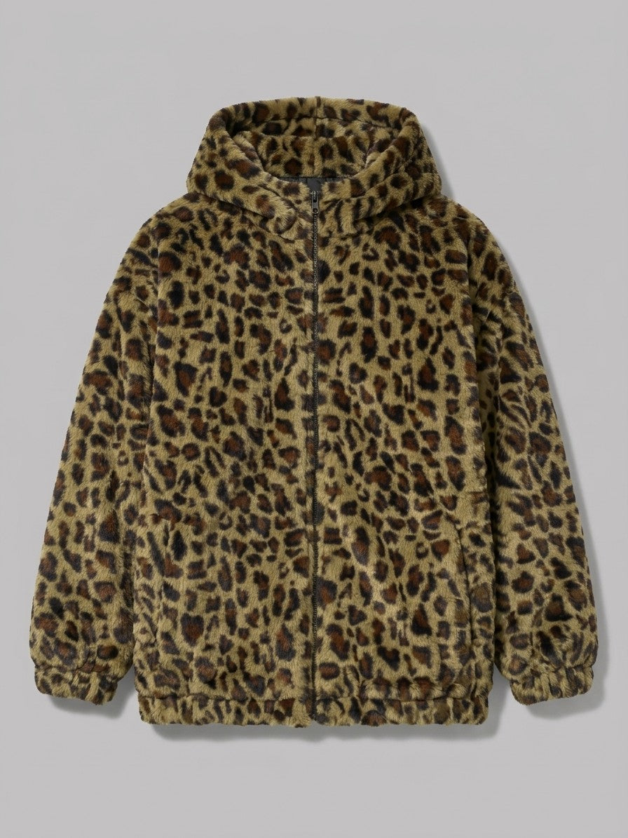 Recco Men's Leopard Faux Fur Jacket — olive — packshot