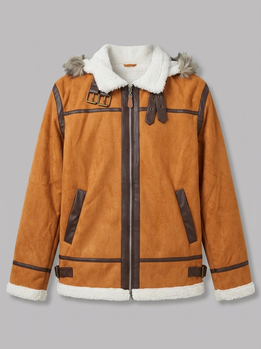 Riccia Men's Hooded Faux Shearling Aviator Jacket — tan — packshot