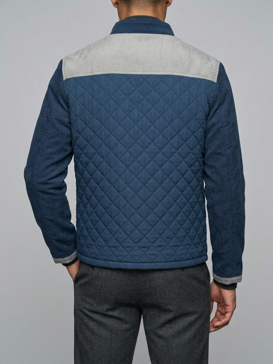 Riccione Men's Diamond-Quilted Yoke Jacket — whitegrayblue — back