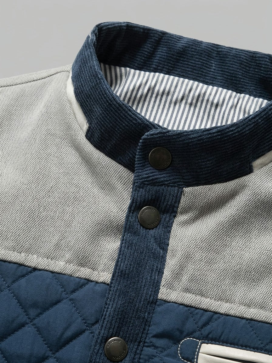 Riccione Men's Diamond-Quilted Yoke Jacket — whitegrayblue — detail-2