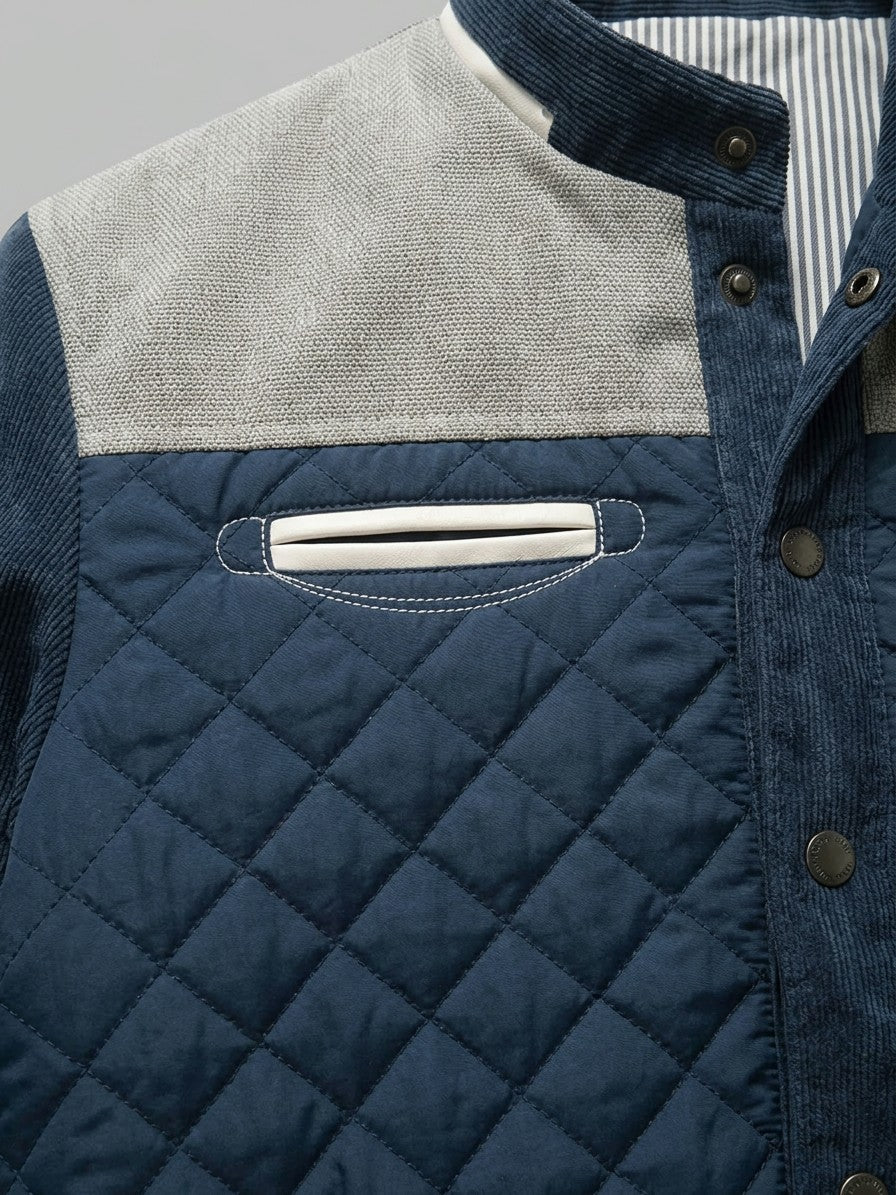Riccione Men's Diamond-Quilted Yoke Jacket — whitegrayblue — detail-collar