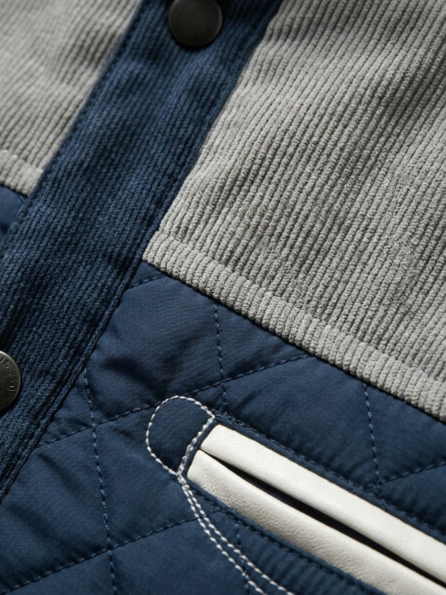 Riccione Men's Diamond-Quilted Yoke Jacket — whitegrayblue — detail
