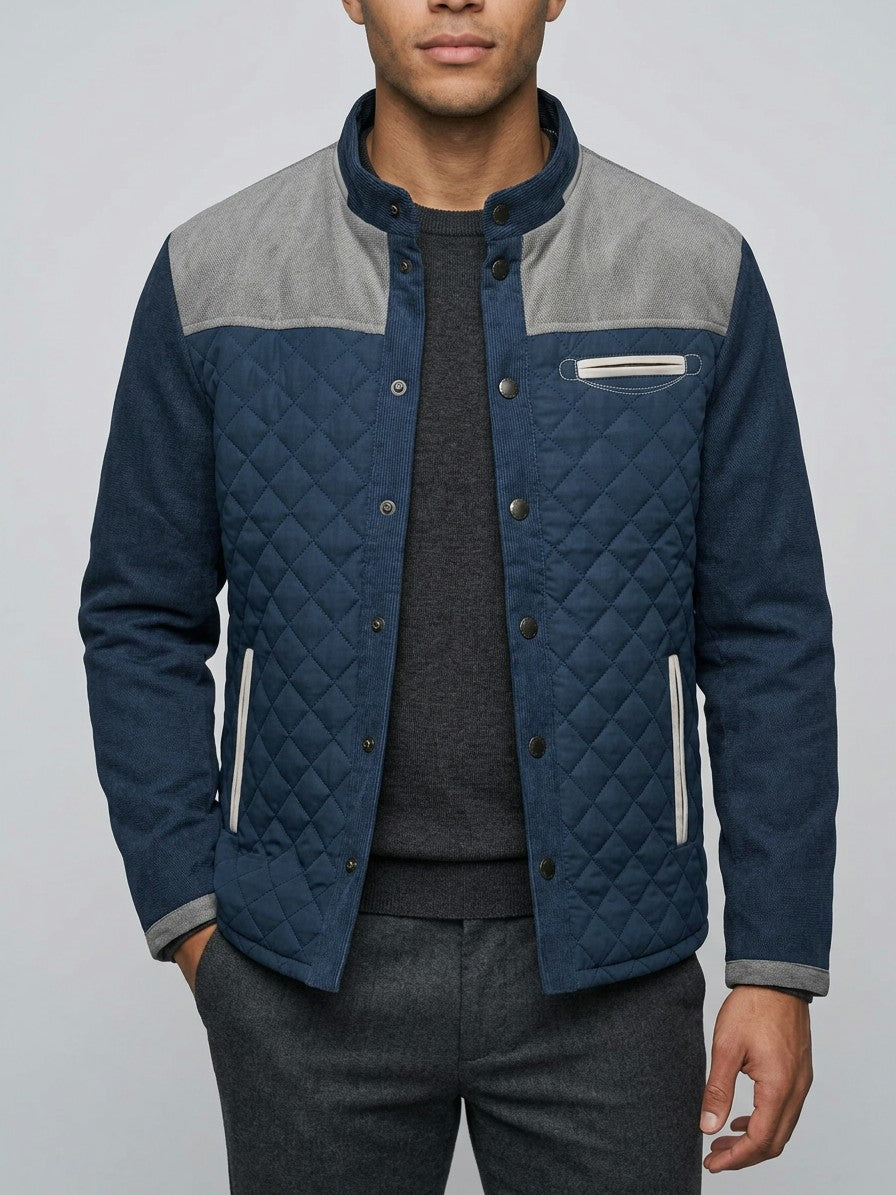 Riccione Men's Diamond-Quilted Yoke Jacket — whitegrayblue — front