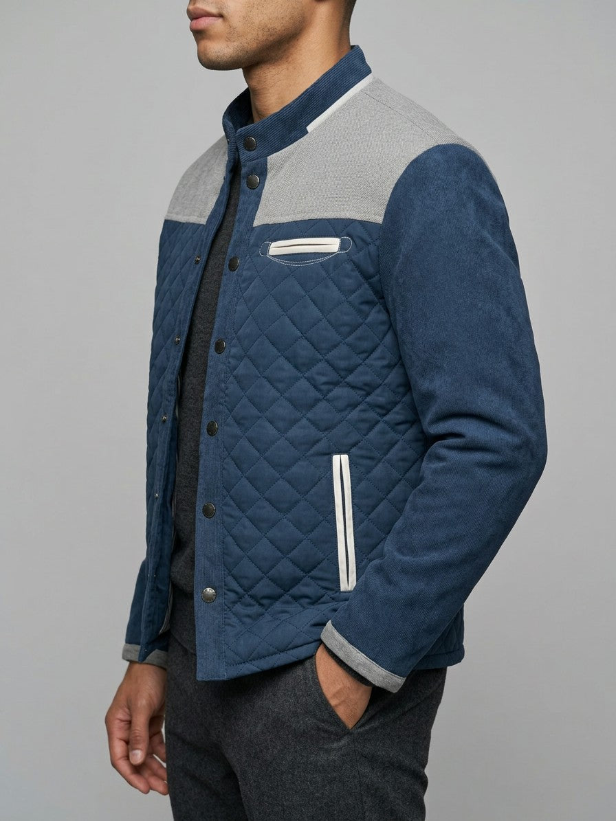 Riccione Men's Diamond-Quilted Yoke Jacket — whitegrayblue — side