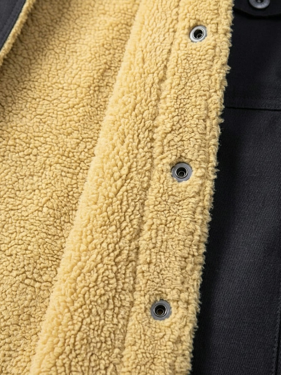 Rieti Men's Sherpa-Lined Trucker Jacket — black — detail-2