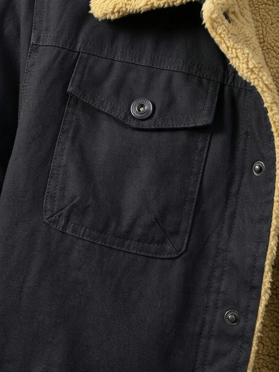 Rieti Men's Sherpa-Lined Trucker Jacket — black — detail