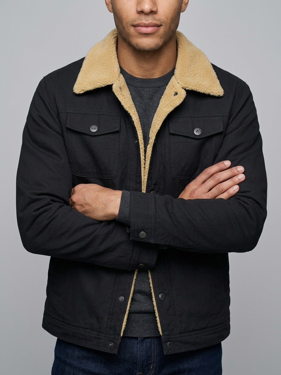 Rieti Men's Sherpa-Lined Trucker Jacket — black — front