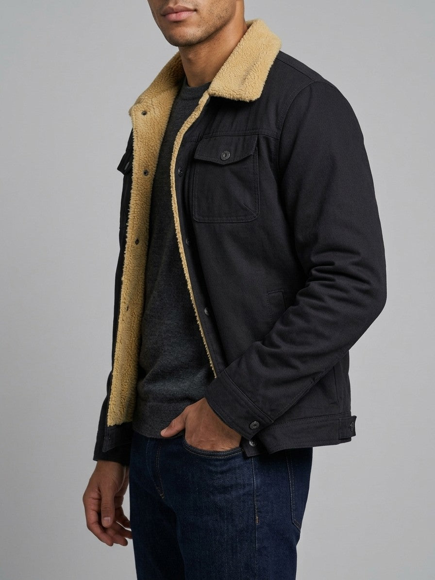 Rieti Men's Sherpa-Lined Trucker Jacket — black — side