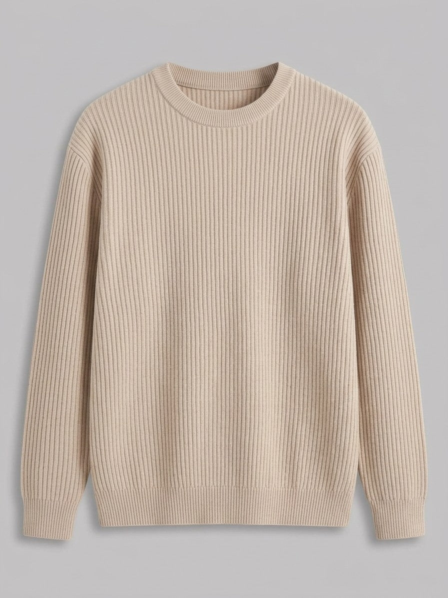 Rimini Men's Ribbed Crew Neck Sweater — apricot — packshot